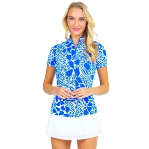 IBKUL Icefil Bianca Navy Animal Print Short Sleeve Top Golf Tennis Pickle Ball